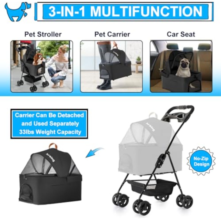 3-in-1 Pet Stroller for Small  - Pet Stroller Carrier recensie en prijs