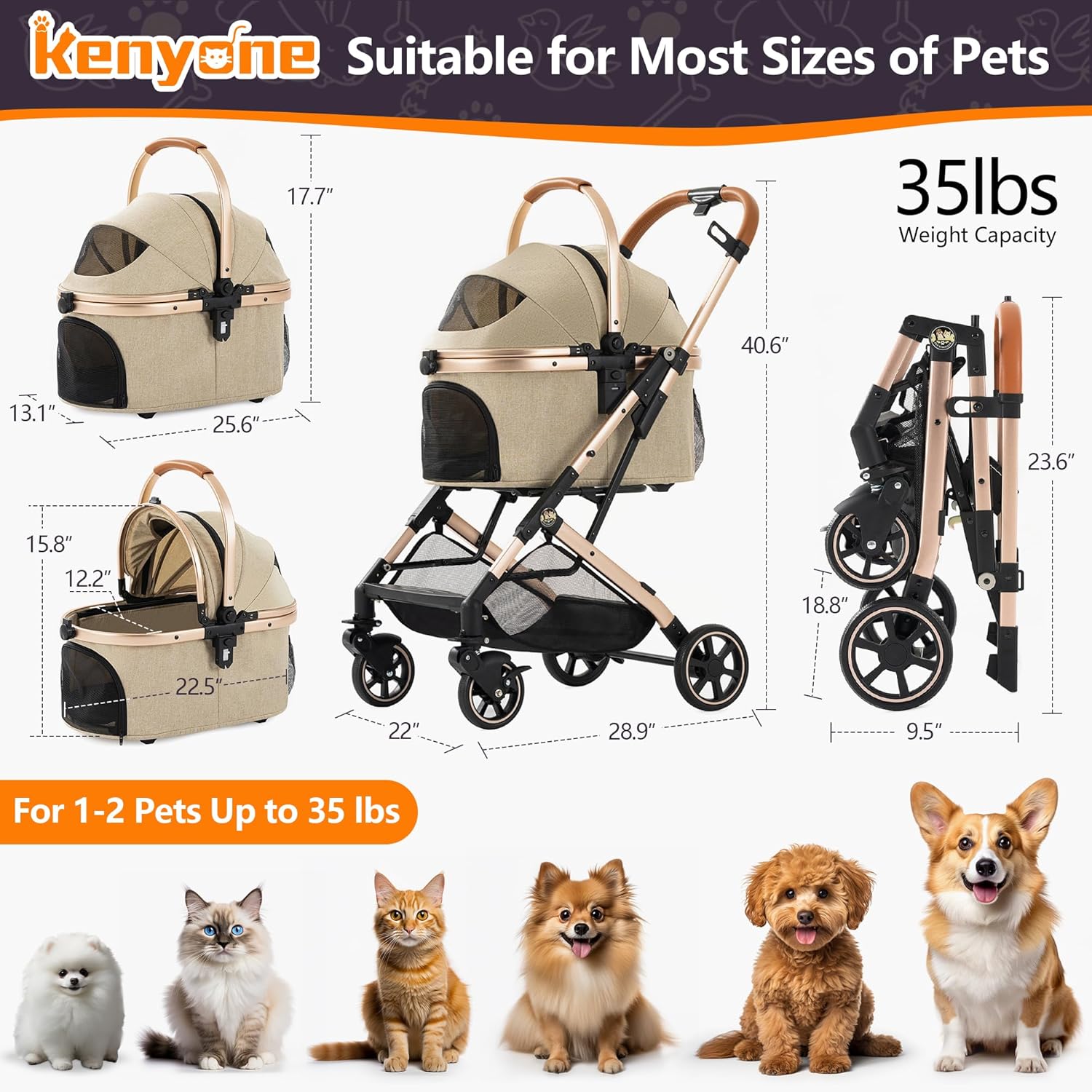 3-in-1 Pet Stroller for Small  - Pet Stroller Carrier recensie en prijs