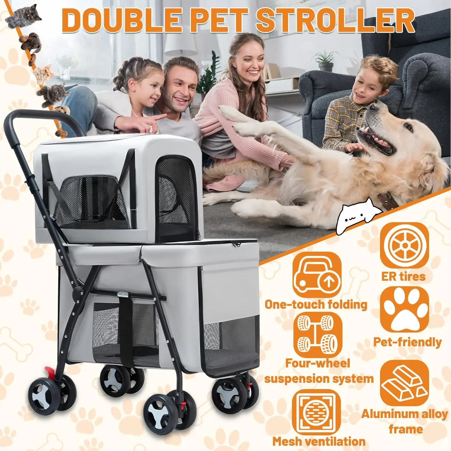 Double Pet Stroller Pet Travel - Pet Stroller Carrier recensie en prijs